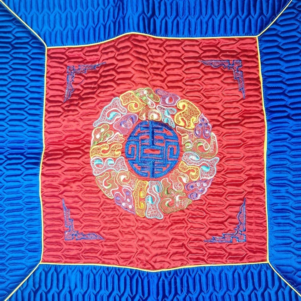 Vintage Korean Joseon Style Embroidered Satin Pillow Covers Pair Hyungbae Folk A